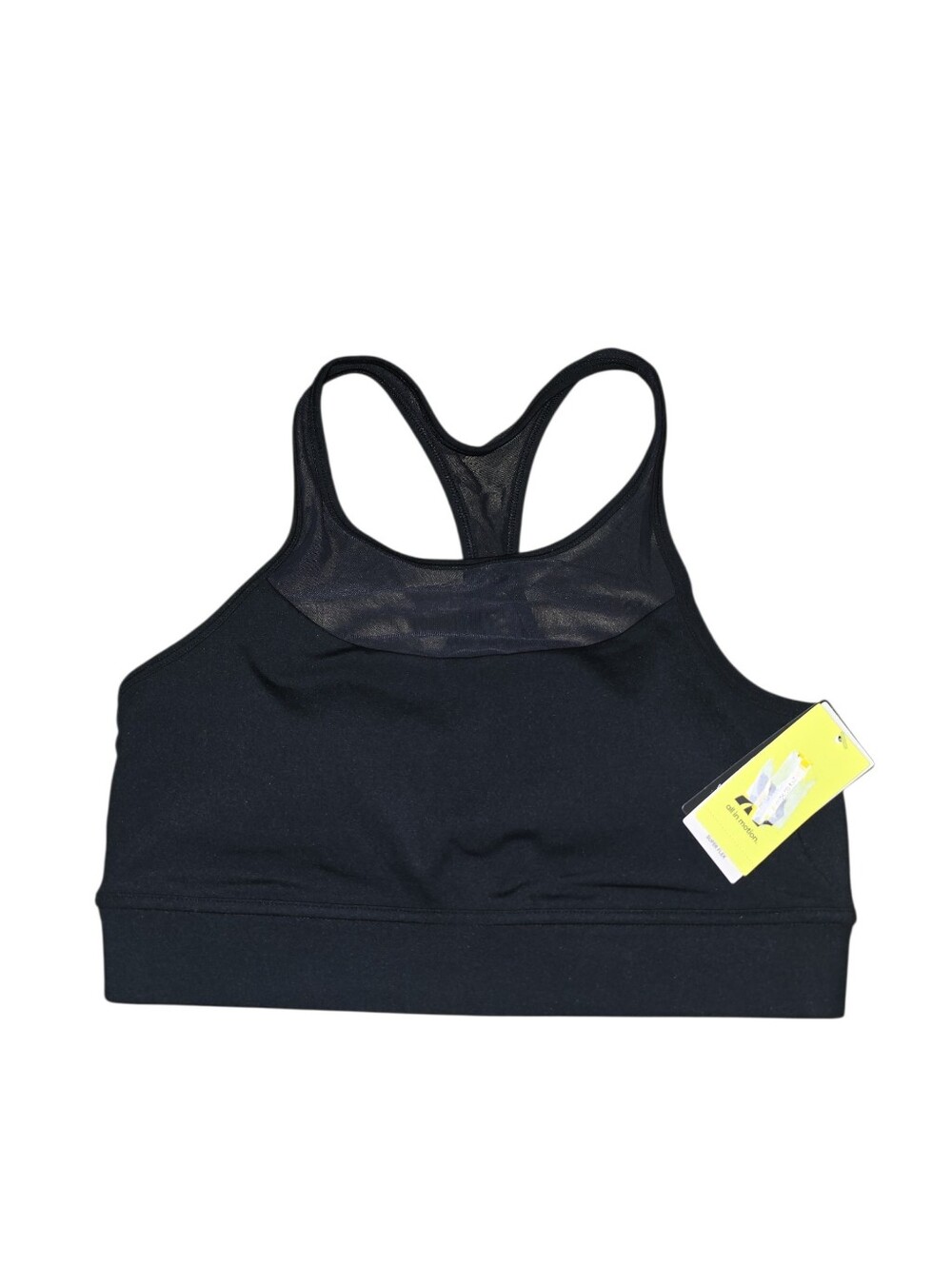All In Motion Black Racerback Sports Bra with Mesh Yoke, Large, NWT!!